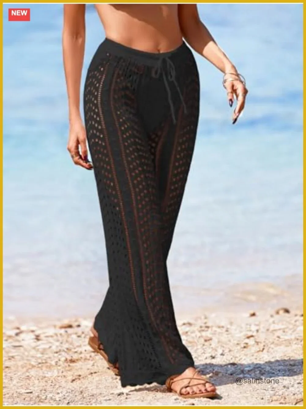 Crochet Beach Cover Up Pants - High Rise Flare Leg